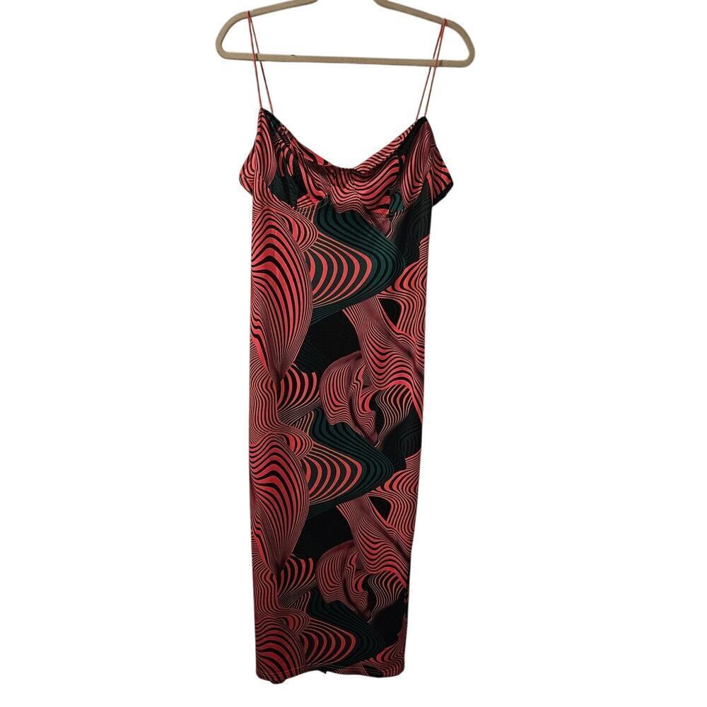Pretty Little Thing Plus Pink Abstract Print Cup Detail Midi Dress NWT Size‎ 14